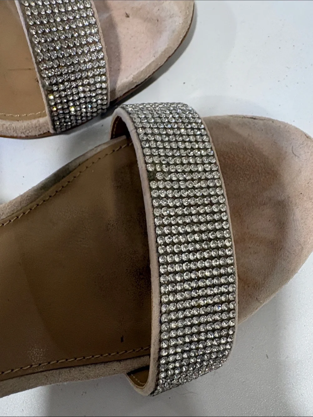 Steve Madden Blush Pink Suede Crystal Strap Block Heels
